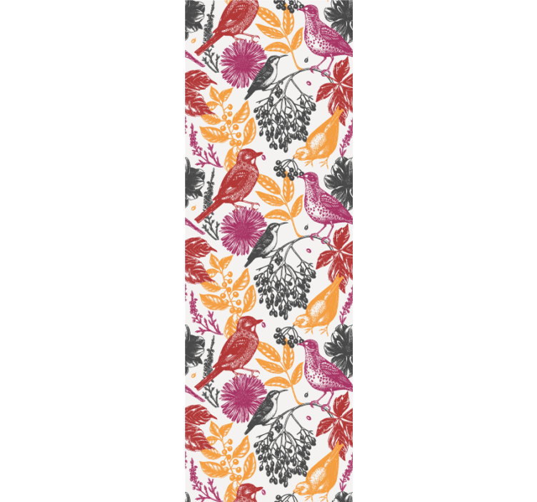 Fargerike blomster og blader fugletapet - Tenstickers