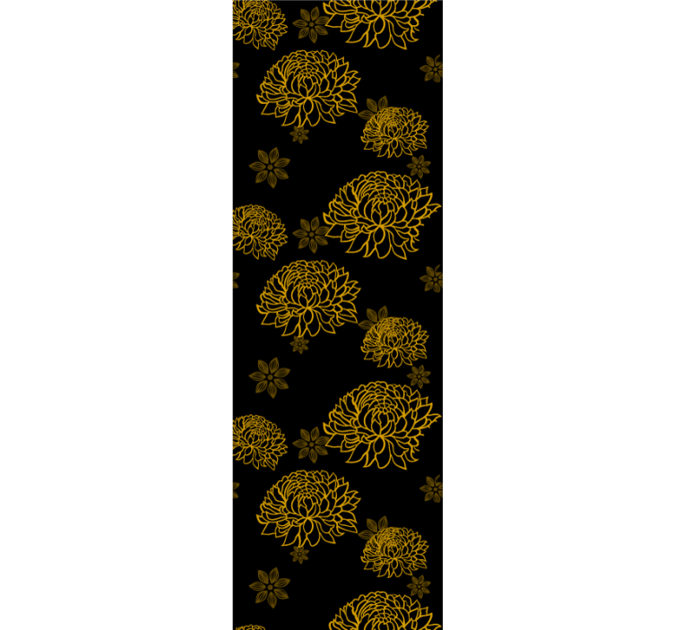 Sorte og gule krysantemum blomstermønster tapet stue - Tenstickers