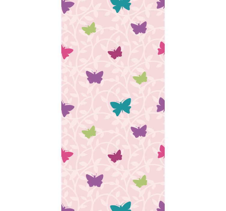 Rosa og fargerikt sommerfuglmønster tapet barn - Tenstickers