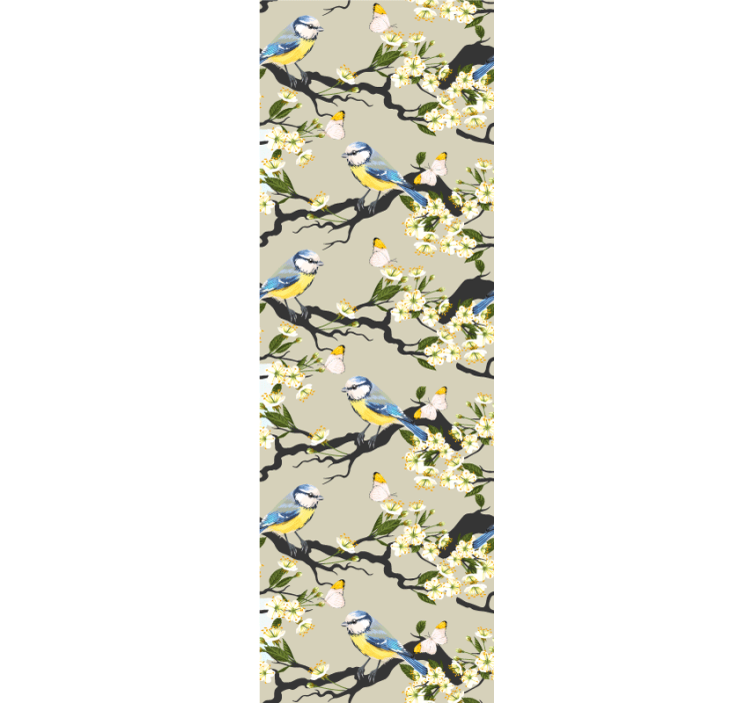 Fugler og sommerfugler på trær tapet blomster - Tenstickers