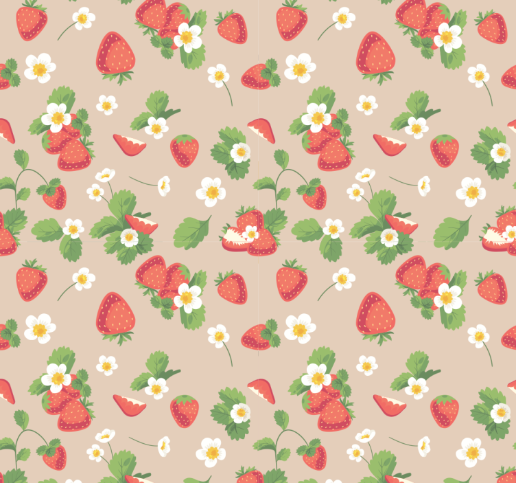 Strawberrier og blomster spiseroms tapet - Tenstickers