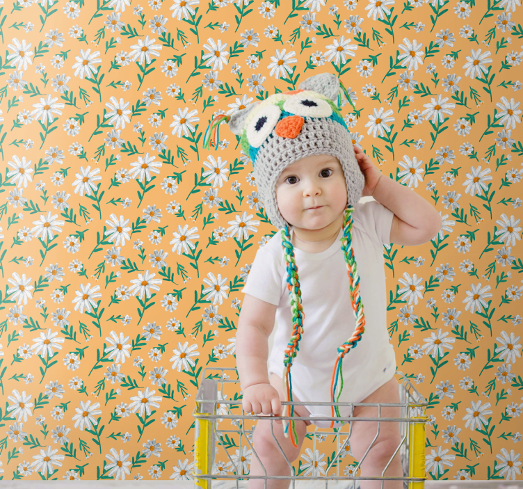 Blomster tapet tusenfryd på den gule tapeten - Tenstickers