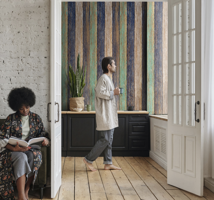 Blå og brun laminat tre effekt tapet - Tenstickers