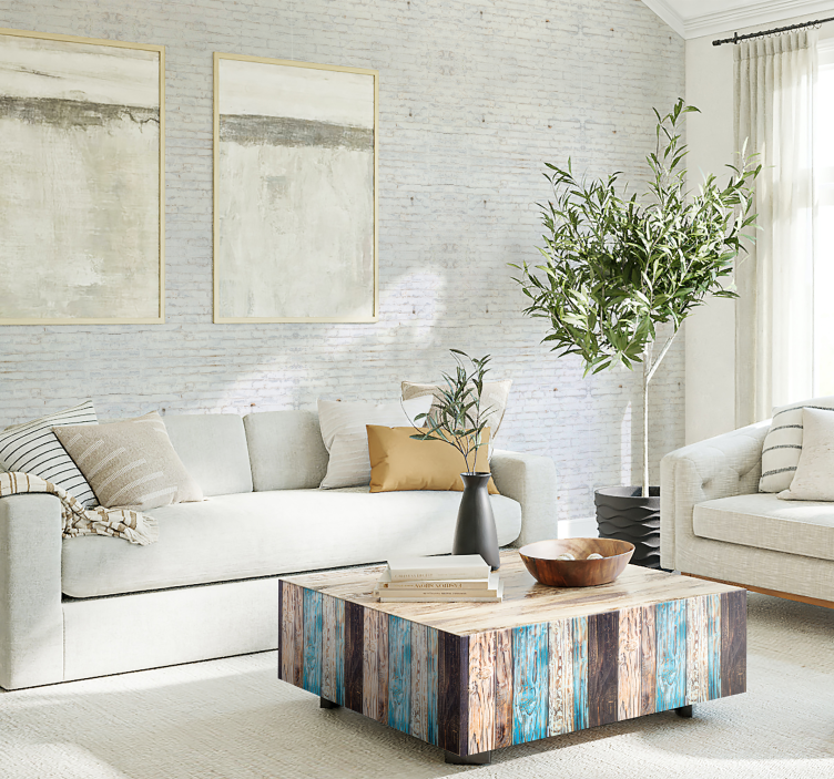 Hvitt murstensmønster med slitt maletapet - Tenstickers