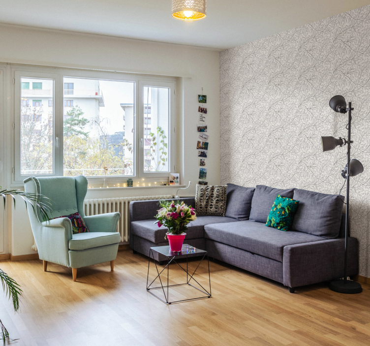 Dekorativt tapet gråskala blomstermønster - Tenstickers