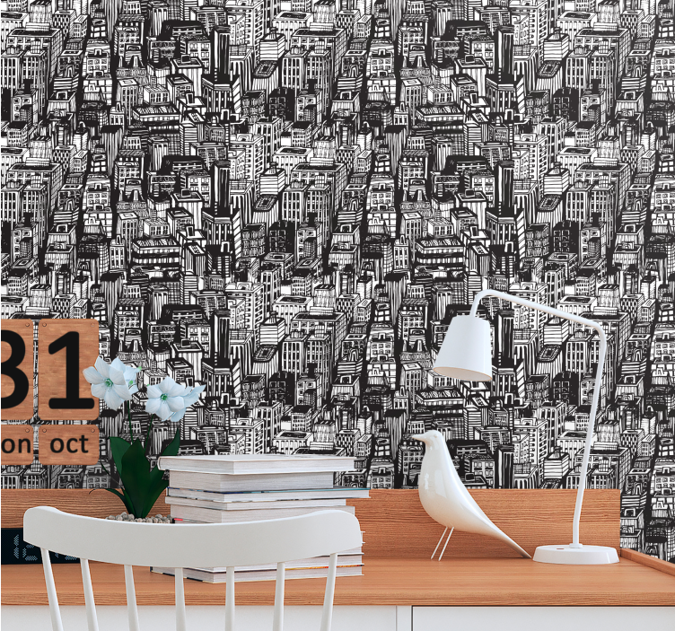 Urban sketch kaos tapet byer - Tenstickers
