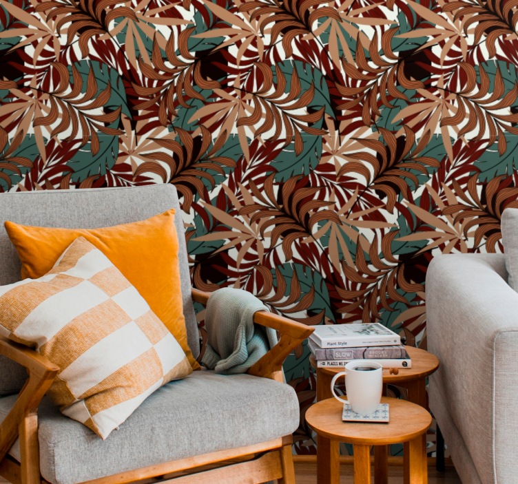 Abstrakt botanisk veggmaleri tapet grønne blader - Tenstickers