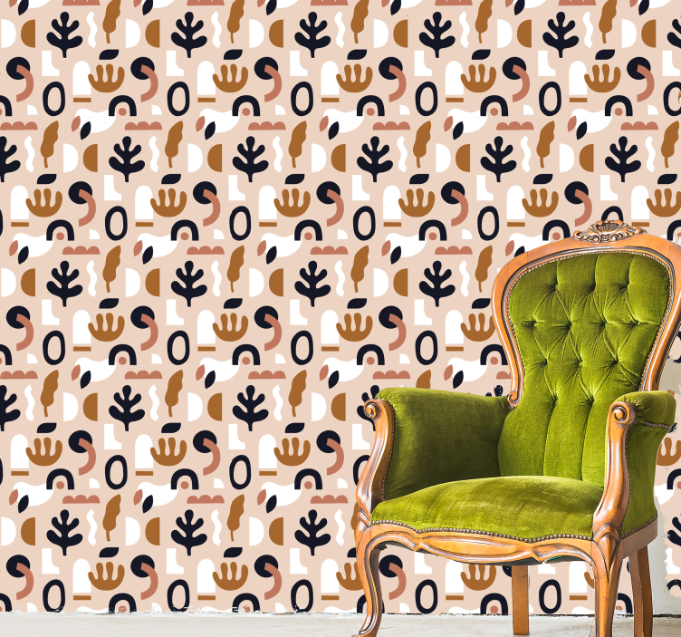 Abstrakte plantemotiver tapet beige - Tenstickers