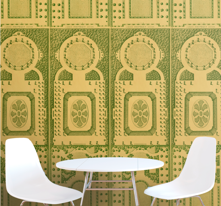 Art deco grønt og gyldent mønster tapet abstrakt - Tenstickers