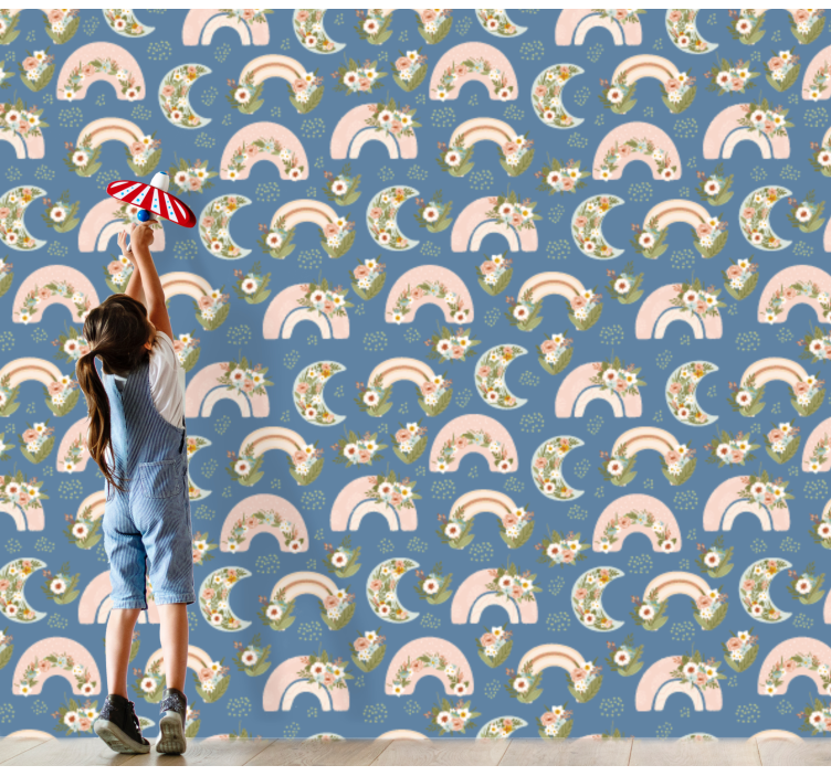 Barnemønster med vårens regnbue tapet barn - Tenstickers