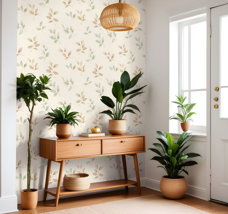 Beige blader design tapet inngang - Tenstickers