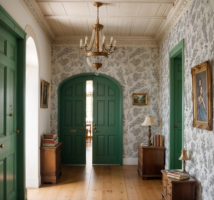 Beige blomstermønster tapet korridor - Tenstickers