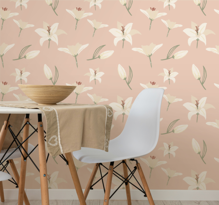 Beige delikat blomstermotiv tapet blomster - Tenstickers