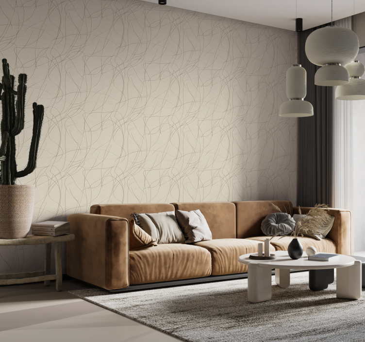 Beige design fine linjer abstrakte tapet - Tenstickers