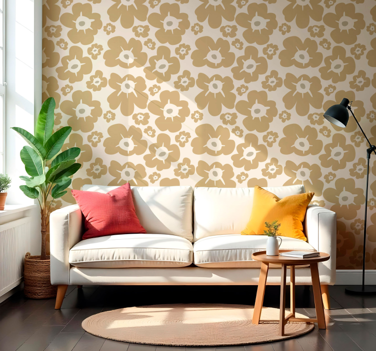Beige valmuer tapet blomster - Tenstickers
