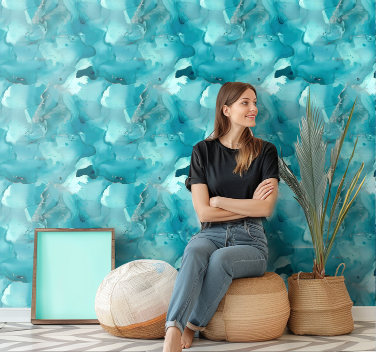 Blå bølger abstrakte tapet - Tenstickers