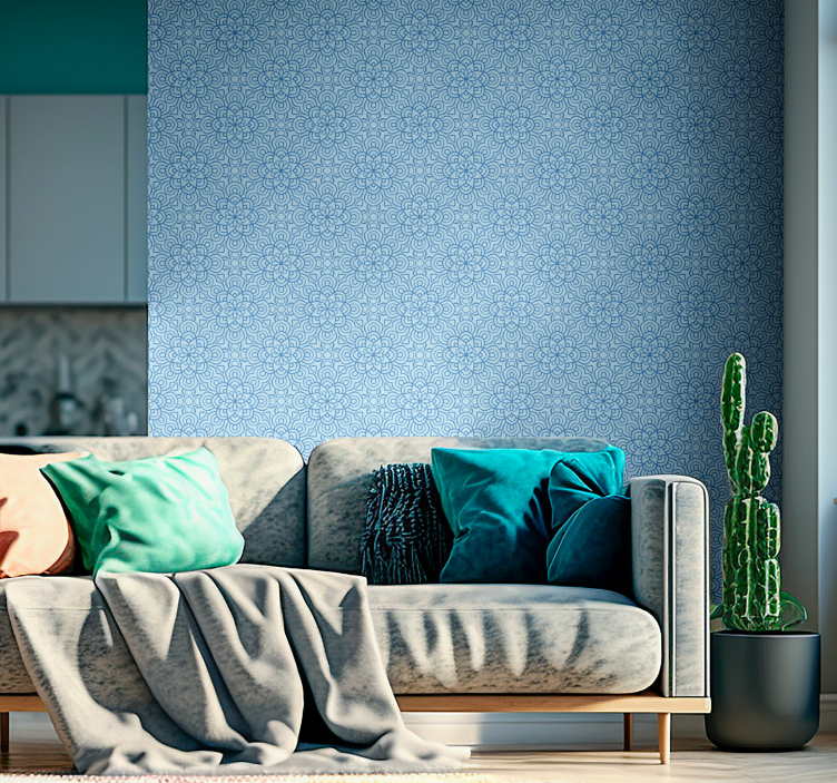 Blå mandala blomst vintage tapet - Tenstickers