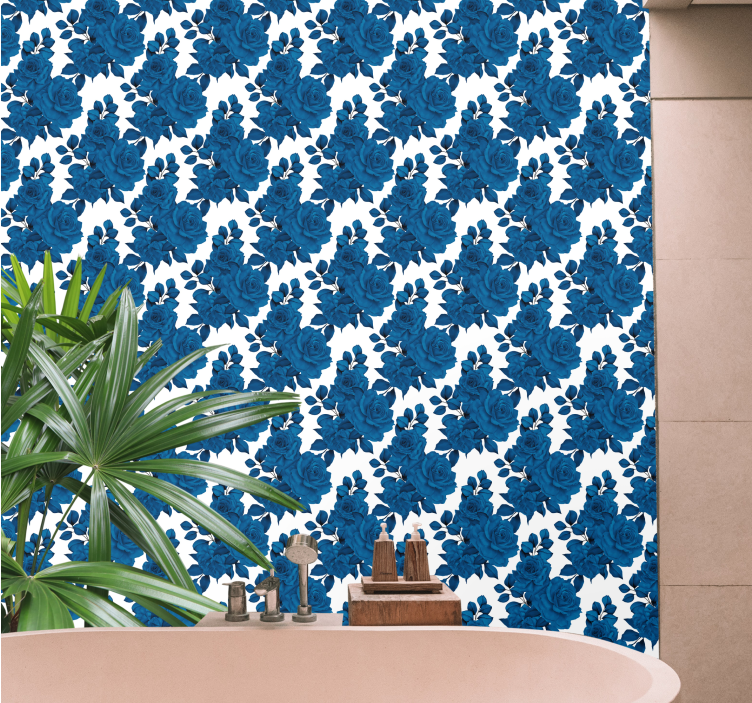 Blå rose blomstrer tapet blomste - Tenstickers