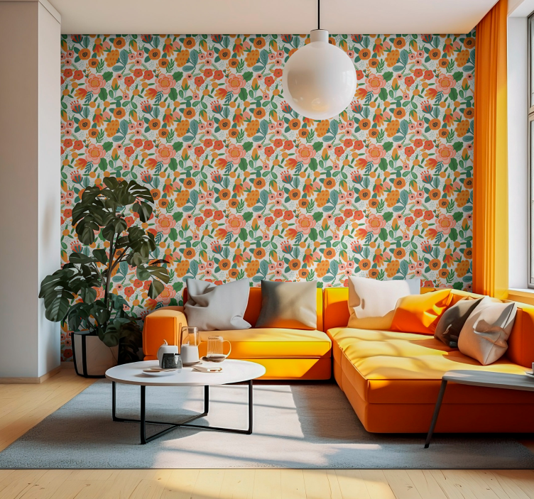 Blomsterillustrasjon tapet blomster - Tenstickers