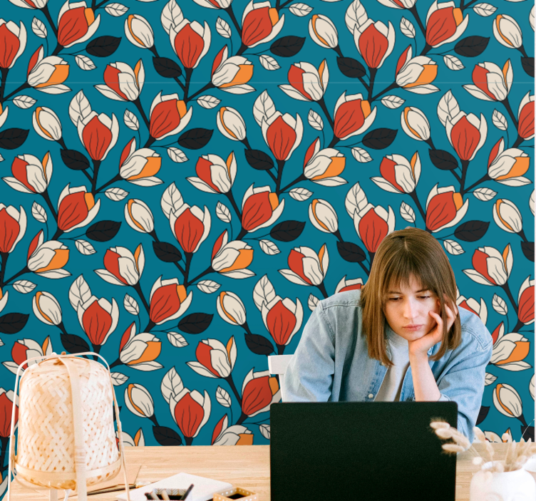 Blomstermønstret bakteppe tapet blomster - Tenstickers