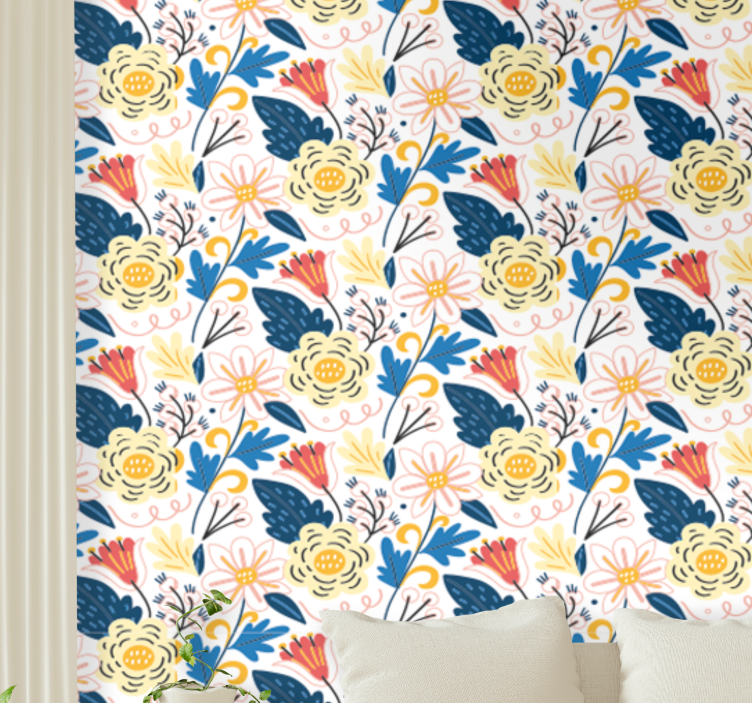 Blomstrende fargerik design tapet blomster - Tenstickers
