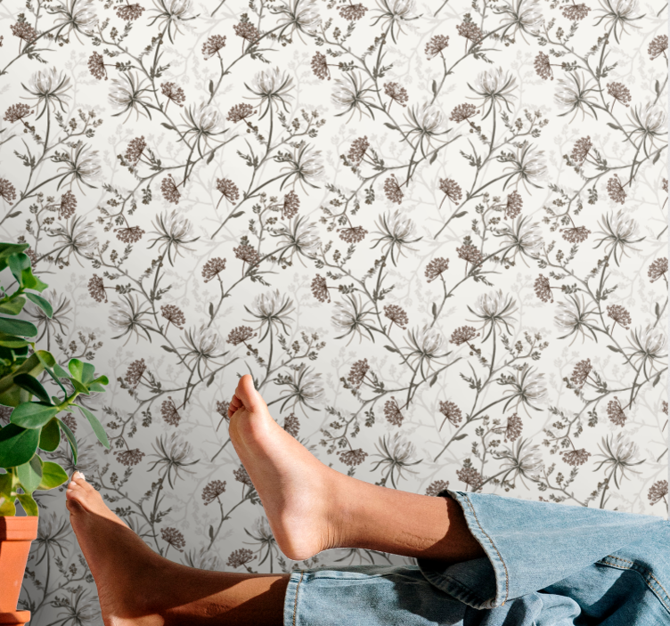 Botaniske trykk tapet blomster - Tenstickers