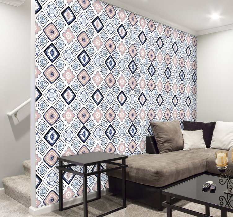 Tapet rosa og lyseblå blomster - Tenstickers