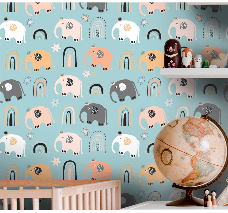 Elefant regnbue motiver tapet barn - Tenstickers