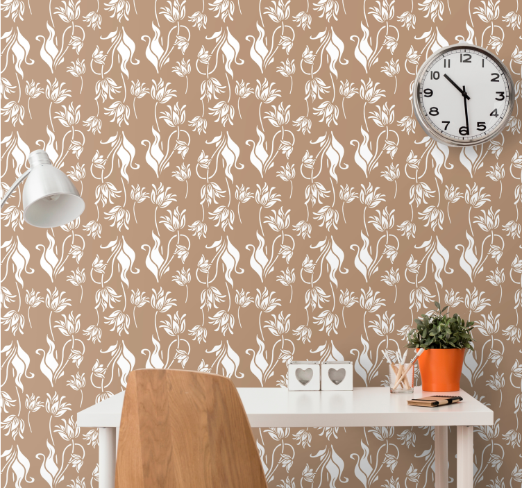Elegant beige display tapet blomste - Tenstickers