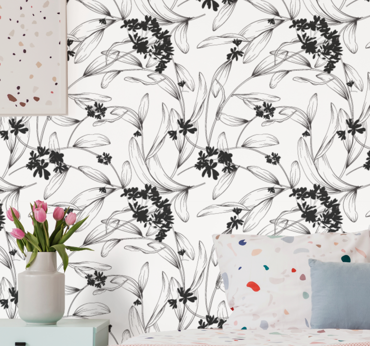 Elegant floral silhuett tapet blomster - Tenstickers