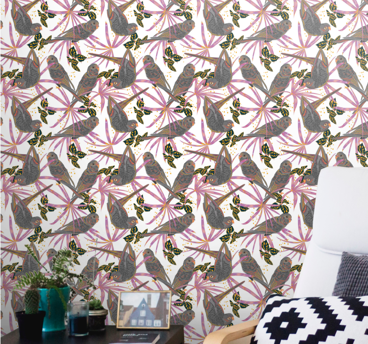 Fargerike blader fugletapet - Tenstickers