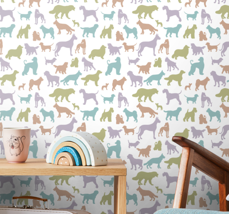 Fargerike silhuetter hund tapet - Tenstickers