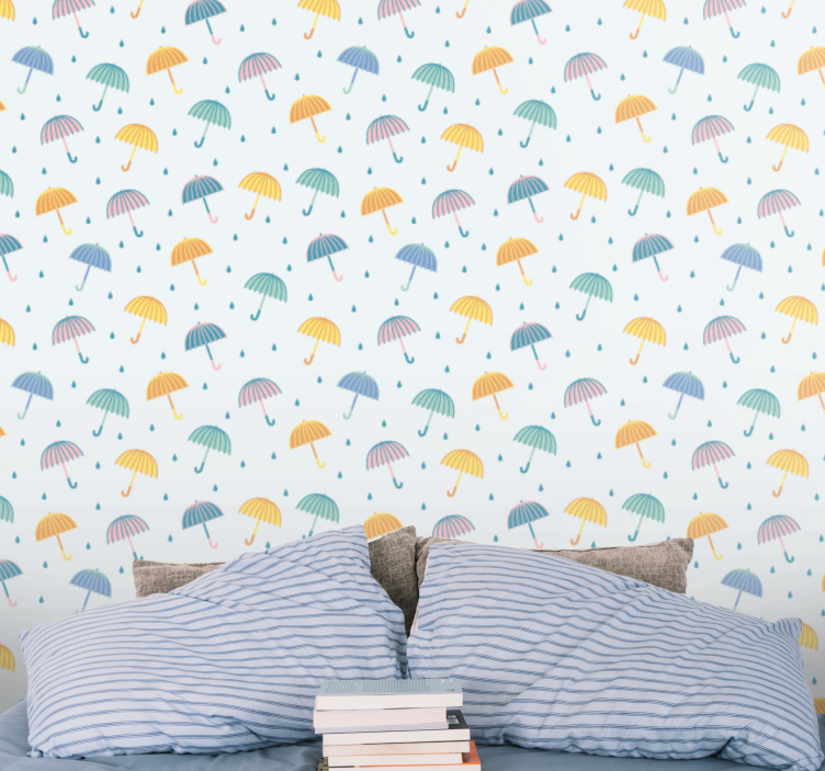 Fargerike paraplyer og regndråper tapet ungdom - Tenstickers