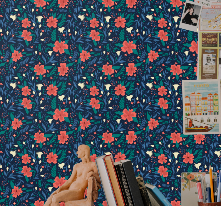 Floral botanisk trykk tapet blomster - Tenstickers