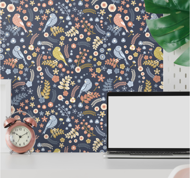 Floral fugledesign tapet natur - Tenstickers
