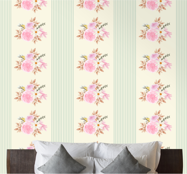 Floral stripe design tapet blomste - Tenstickers
