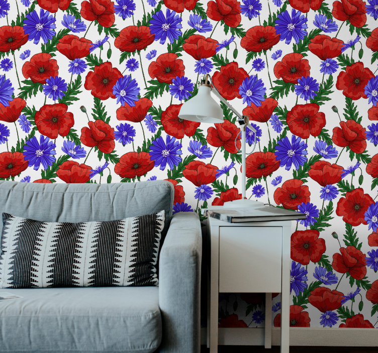 Floral valmue design tapet blomster - Tenstickers