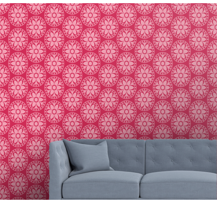 Geometrisk blomstermotiv tapet rosa - Tenstickers