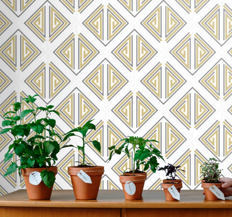 Grå figurer beige linjer tapet firkant - Tenstickers