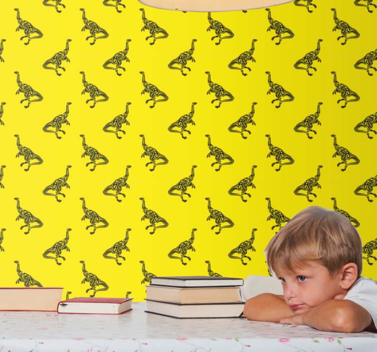 Gult eventyr dinosaur tapet - Tenstickers