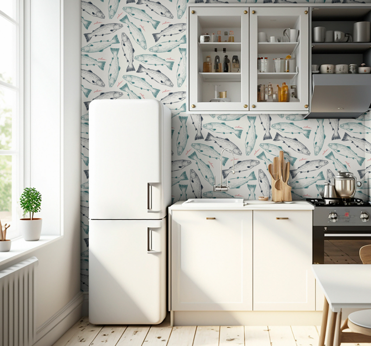 Håndtegnet laks fiskemønster dyr tapet - Tenstickers