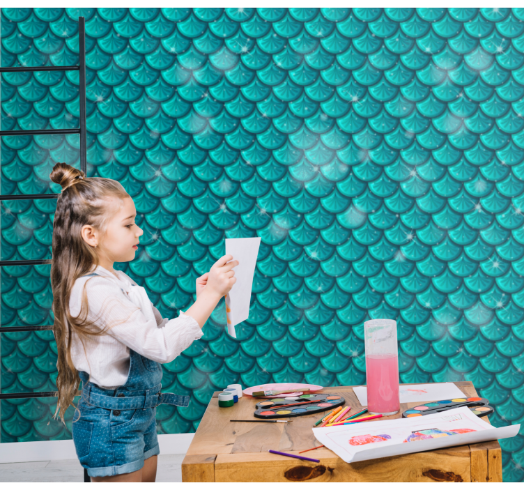 Havfrue blå skalaer tapet 3D - Tenstickers