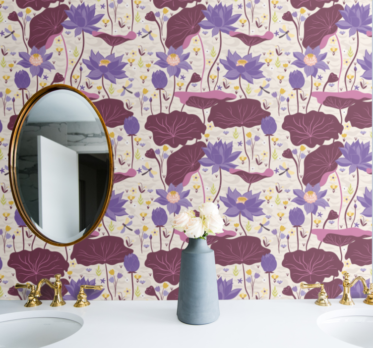 Blått og lilla mønster tapet blomster - Tenstickers