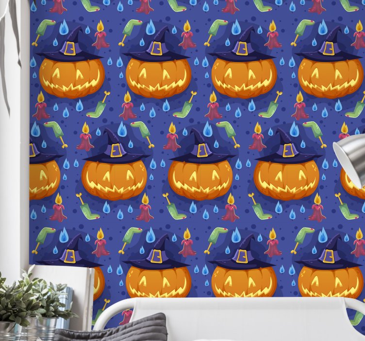 Lyse gresskar halloween oransje tapet - Tenstickers