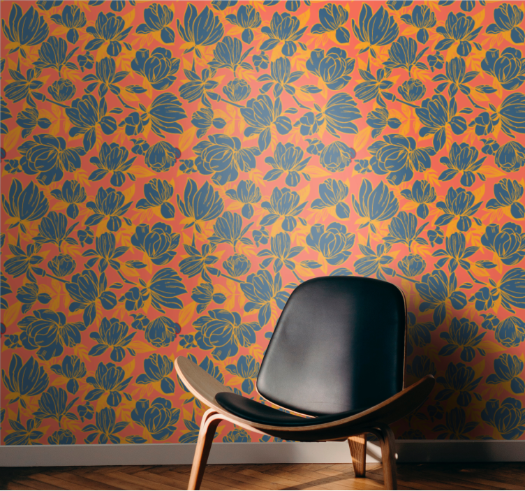 Magnolia blomst blå farger blomstermønster tapet stue - Tenstickers