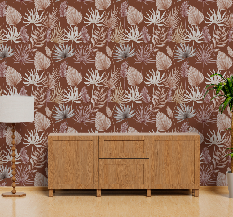 Monstera blader terracotta tapet - Tenstickers