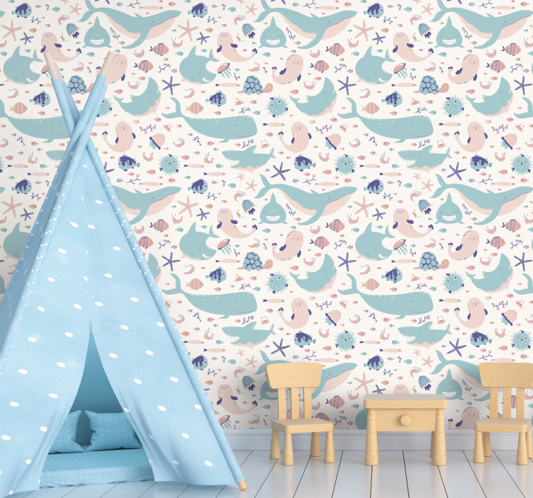 Mørke og lyseblå haier dyrtapet - Tenstickers