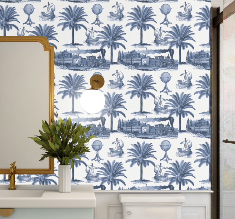 Palmetrær og blå tog tapet barokk - Tenstickers