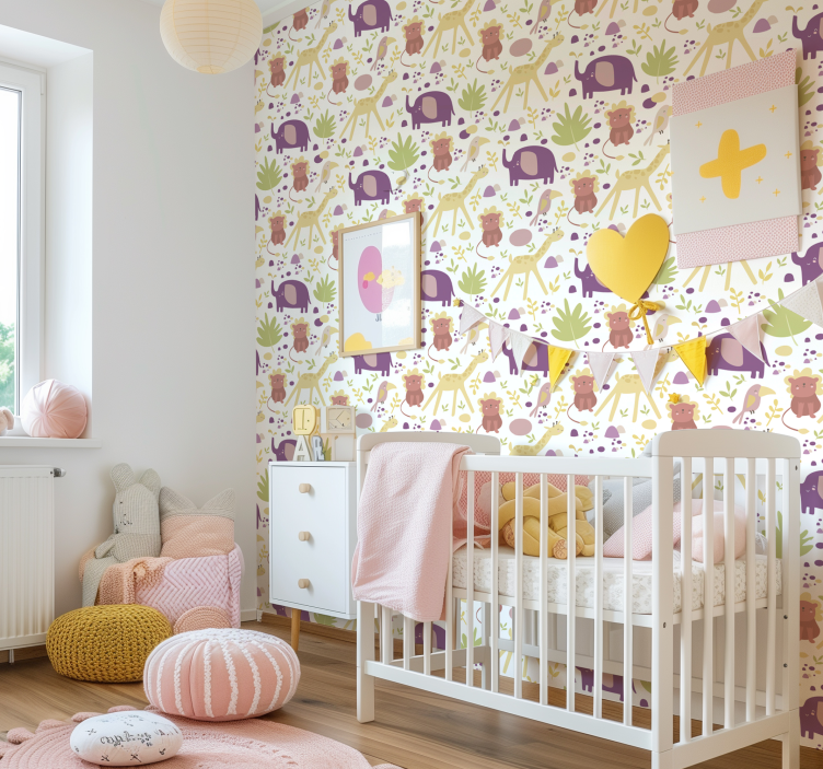 Pastellfargede glade dyr tapet baby - Tenstickers