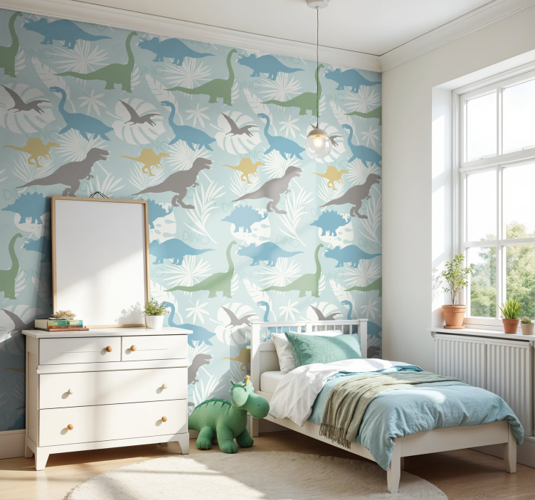 Pastellfargemønster dinosaur tapet - Tenstickers